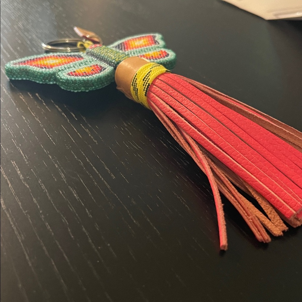 Beaded Butterfly Tassel Keychain with Pink Fringe by Consuela! - Picture 3 of 5